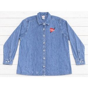 Vintage  Disney Mickey & Minnie Mouse Denim Button Up Shirt Embroidered  3XL